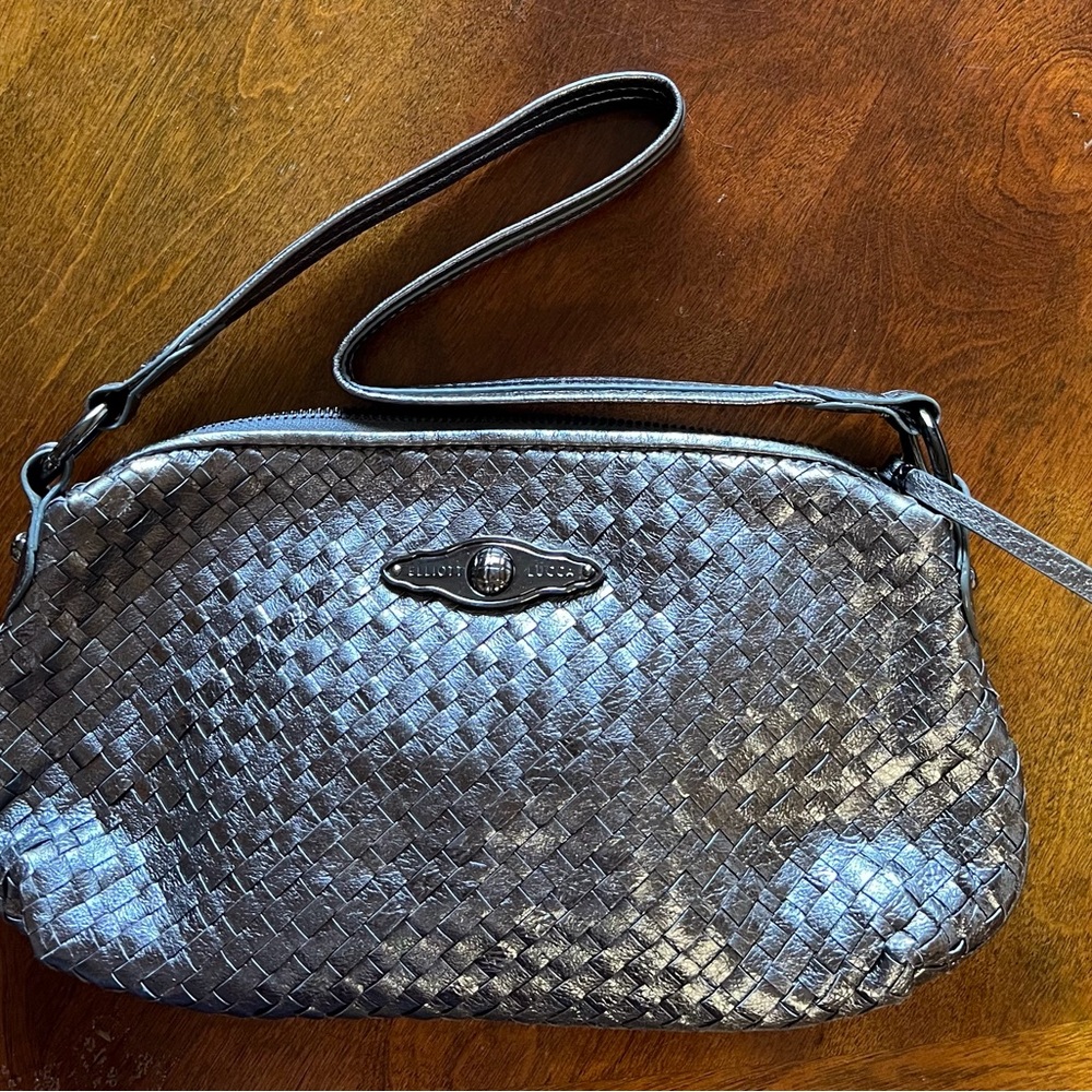 Elliot Lucca Woven Metallic Shoulder Bag in Gunmetal
